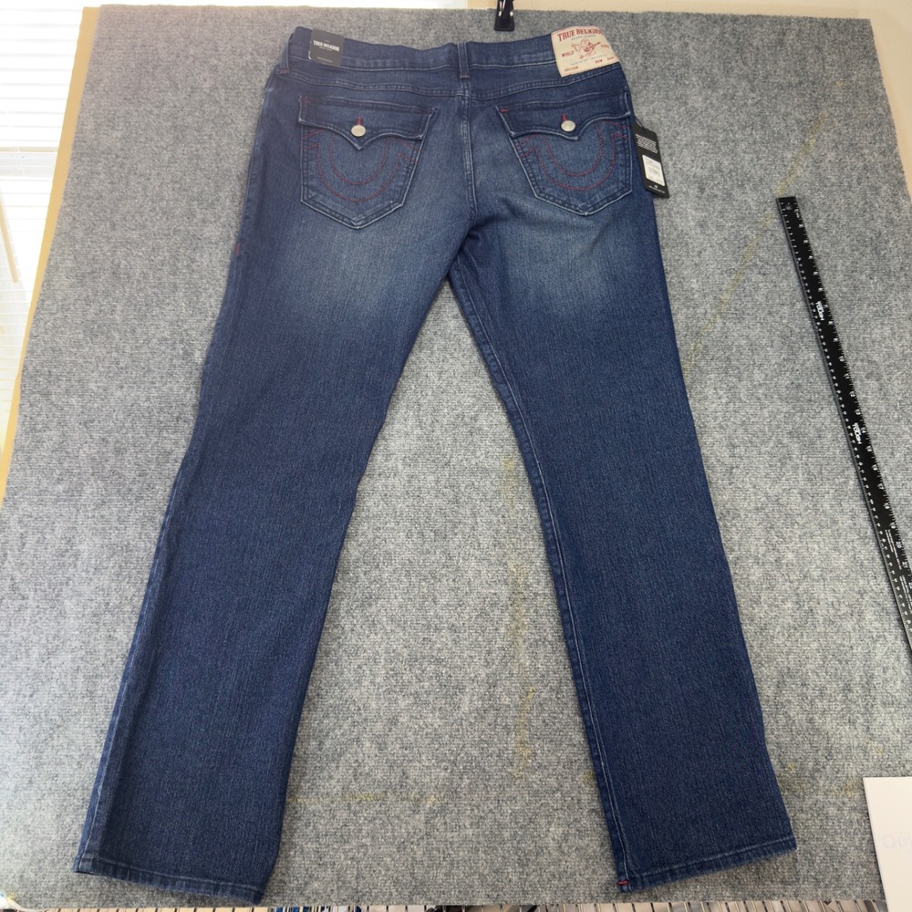 NWT True Religion Ricky SN Flap Straight Jeans Dark Fir Balsam Wash Size 36